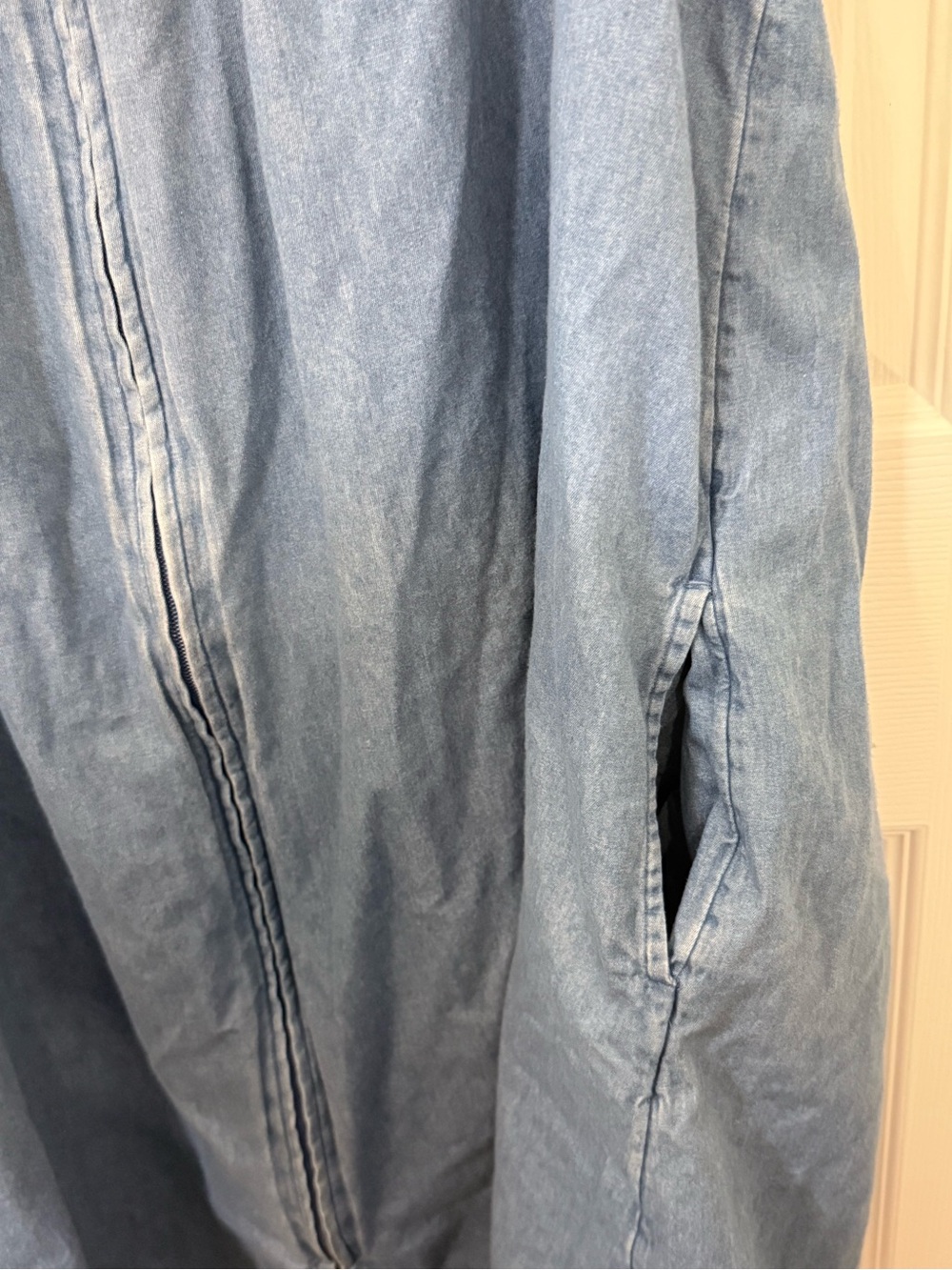 Go Softly Denim Zip-Front Robe with Pink Embroidered Yoke - Picture 4 of 5